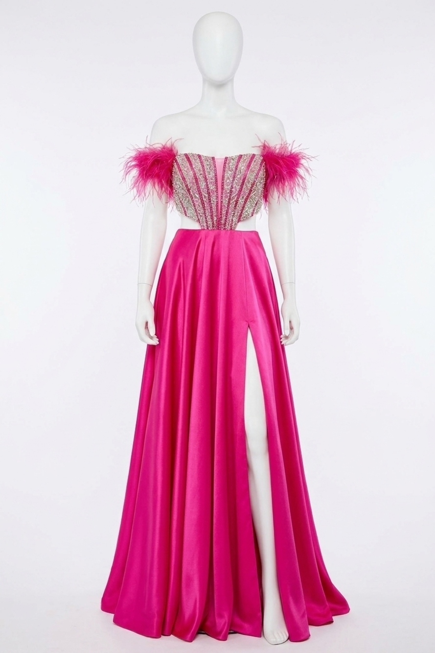 NEW RACHEL ALLAN ornate corset cutout prom dress in fuchsia pink